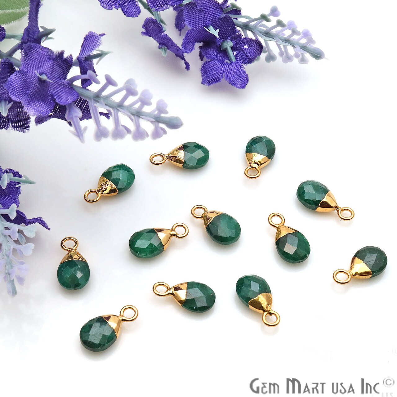 Pear Gemstone Pendant, Single Bail Gold Electroplated, Natural Gemstones, Wire Wrapped Connector, 7x10mm, GemMartUSA (10416)